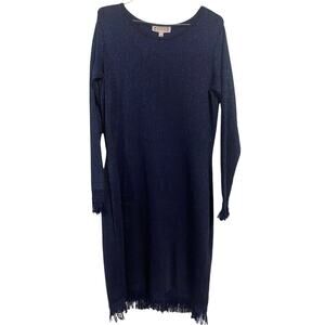 Nanette Lepore Lurex Blue Sparkle Cocktail Sheath Dress Large Long Sleeve